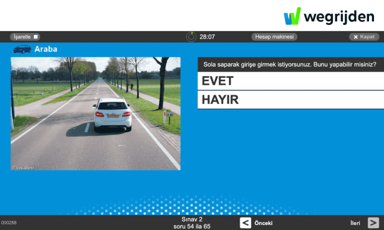 Çevrimiçi araba teori sınavı çalışması, Türkçe CBR teori sınavları ile